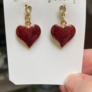 Gold and Red Heart Earrings